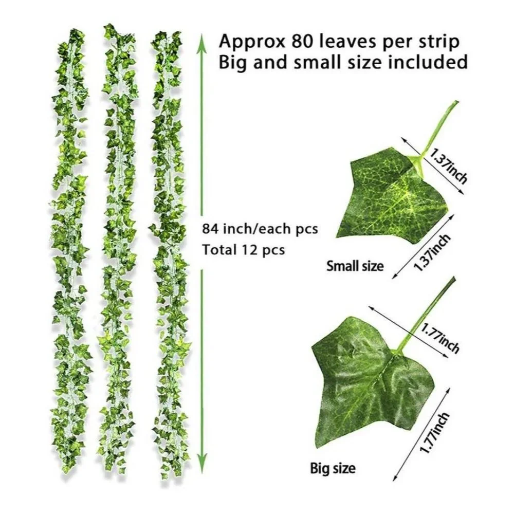 12 Pack Ivy Garland Hanging Plant 84 feet with 80 LED String Lights
